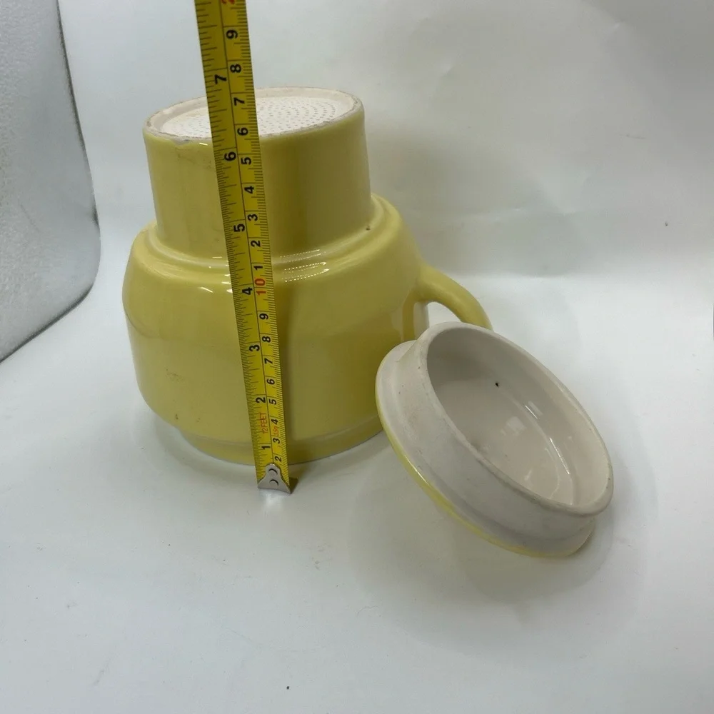 Yellow Ceramic Pot 7 In Two Tone Retro Perforated‎ Base Cottagecore Farmhouse